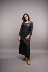 Handcrafted Hand Embroidery Tussar Silk Round-Neck Long Kurta