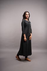 Handcrafted Hand Embroidery Tussar Silk Round-Neck Long Kurta