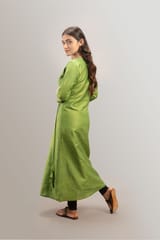 Handcrafted Hand Embroidery Tussar Silk Round-Neck Long Kurta