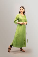 Handcrafted Hand Embroidery Tussar Silk Round-Neck Long Kurta