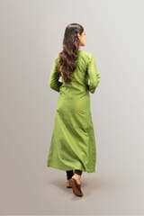 Handcrafted Hand Embroidery Tussar Silk Round-Neck Long Kurta