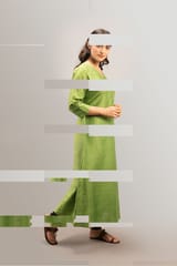 Handcrafted Hand Embroidery Tussar Silk Round-Neck Long Kurta