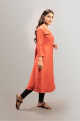 Handcrafted Hand Embroidery Tussar Silk Round-Neck Long Kurta