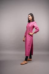 Handcrafted Hand Embroidery Tussar Silk Long Kurta (Mandarin Collar)