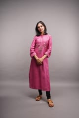 Handcrafted Hand Embroidery Tussar Silk Long Kurta (Mandarin Collar)