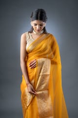 Banarasi Elegance Mustard Yellow Organza Saree