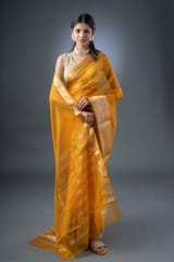 Banarasi Elegance Mustard Yellow Organza Saree